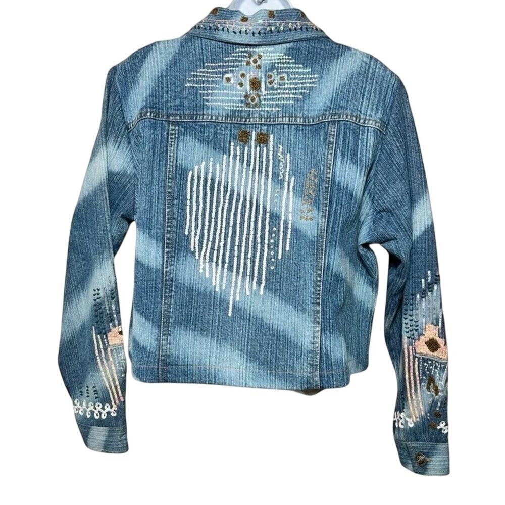 Sandy Starkman Hand Embroidered Denim Jacket Women’s L Boho Artsy Wearable Art - Picture 2 of 10